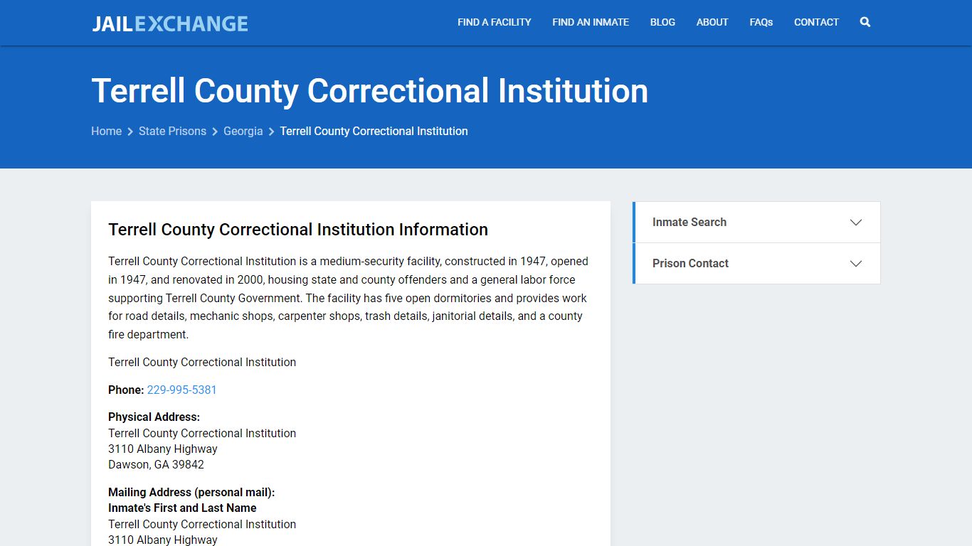 Terrell County Correctional Institution Inmate Search, GA - Jail Exchange